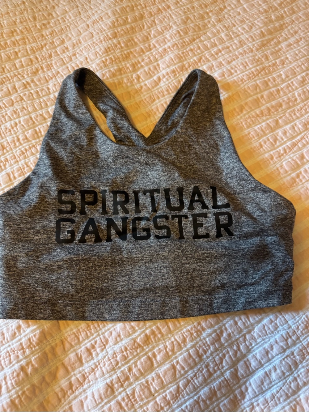 Spiritual Gangster Heather Gray Racerback Sports Bra with Logo